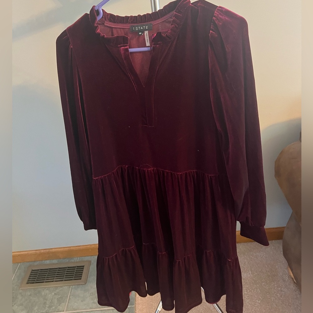 1. State Burgundy Velvet Dress
